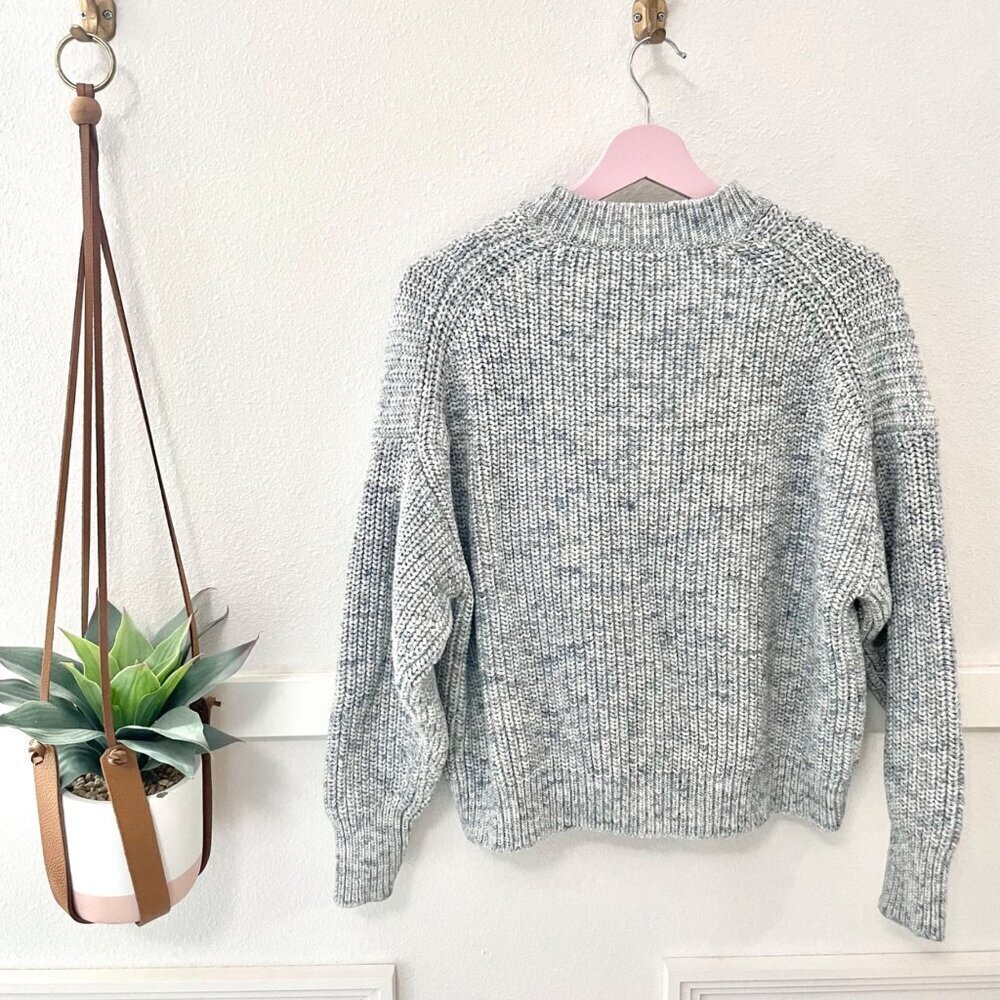 J Crew Marled Cotton-Blend Crewneck Sweater Size L Blue Cozy Minimalist Coastal - Picture 6 of 6